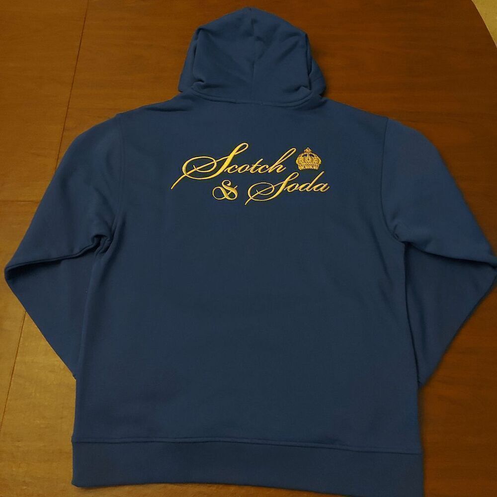 Scotch & Soda Embroidered Graphic Relaxed Fit Fleece Hoodie Blue Men's Size L - Picture 3 of 5